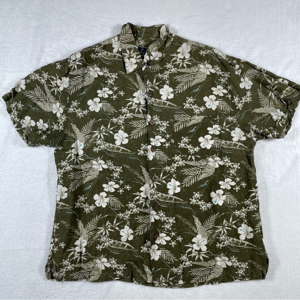 La Cabana Mens L Tropical Floral Print Linen Hawaiian Camp Shirt Vacation Resort